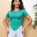 تیشرت پائین حلالی تمام ژور زنانه رنگ کرمی