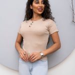 تیشرت دکمه نما رنانه مدل دار ژور در رنگ های متنوع