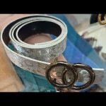 کمربند زنانه چرمی ۲.۵ سانتی رنگ نقره ای طرح دار