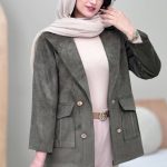 کت کبریتی مخمل جیب پیلی زنانه رنگ سبز یشمی