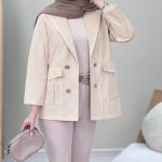 کت کبریتی مخمل جیب پیلی زنانه رنگ کرم