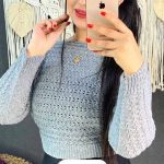 کراپ بافت زنانه آستین بلند رنگ طوسی آبی