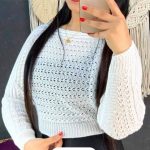 کراپ بافت زنانه آستین بلند رنگ سفید