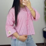 شومیز  راه راه فاطیماه رنگ صورتی