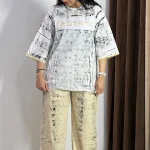 ست تیشرت و شلوار  تیکه دوزی رنگ کرم