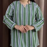 شومیز مانتویی راه راه یقه هفت رنگ سبز