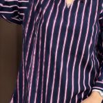 شومیز مانتویی راه راه یقه هفت رنگ سرمه ای