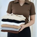 تیشرت یقه دار کبریتی زنانه رنگ مشکی
