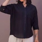 شومیز  تک جیب  حریر شیشه ای  رنگ مشکی ۱_۱۱۲۵