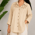 شومیز  گلدوزی کد ۱_۱۱۵۲ رنگ کرم نباتی