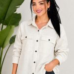 شومیز مانتویی دو جیب  کرم کد ۱_۱۱۶۴