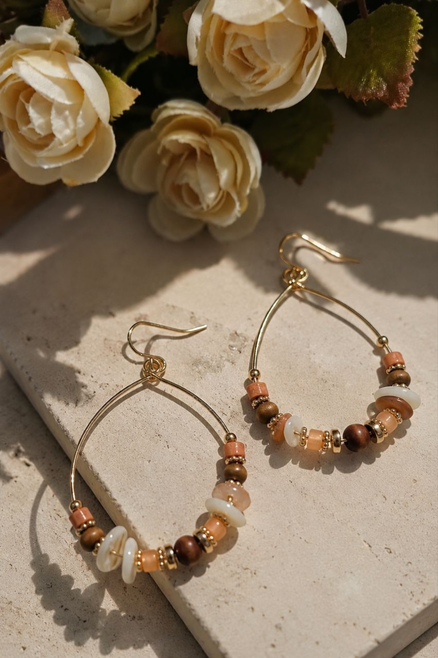 گوشواره حلقه ای سنگ و مهره